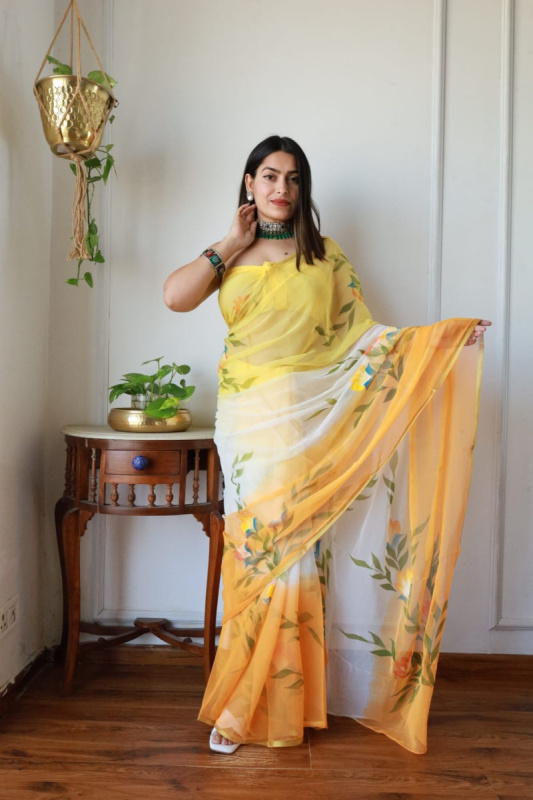 Hand Painted Semi Chiffon Saree